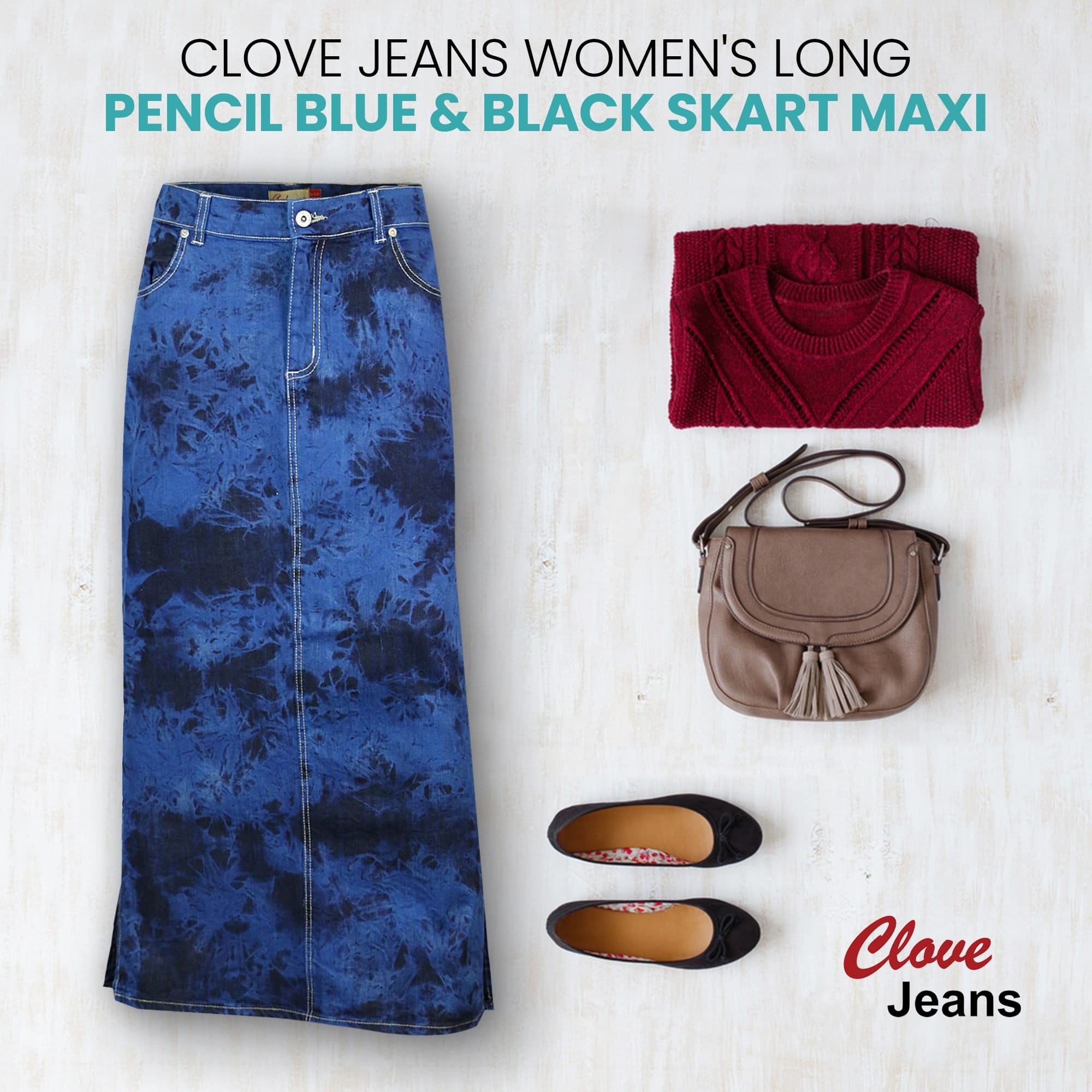 Tie-Dye Stretch Denim Long Pencil Skirt Plus Size | Clove Jeans