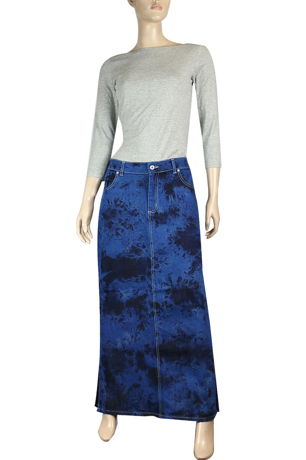 Tie-Dye Stretch Denim Long Pencil Skirt Plus Size | Clove Jeans