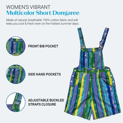 Women’s 100% Cotton Short Dungarees, Striped 10-18 | Clove Jeans