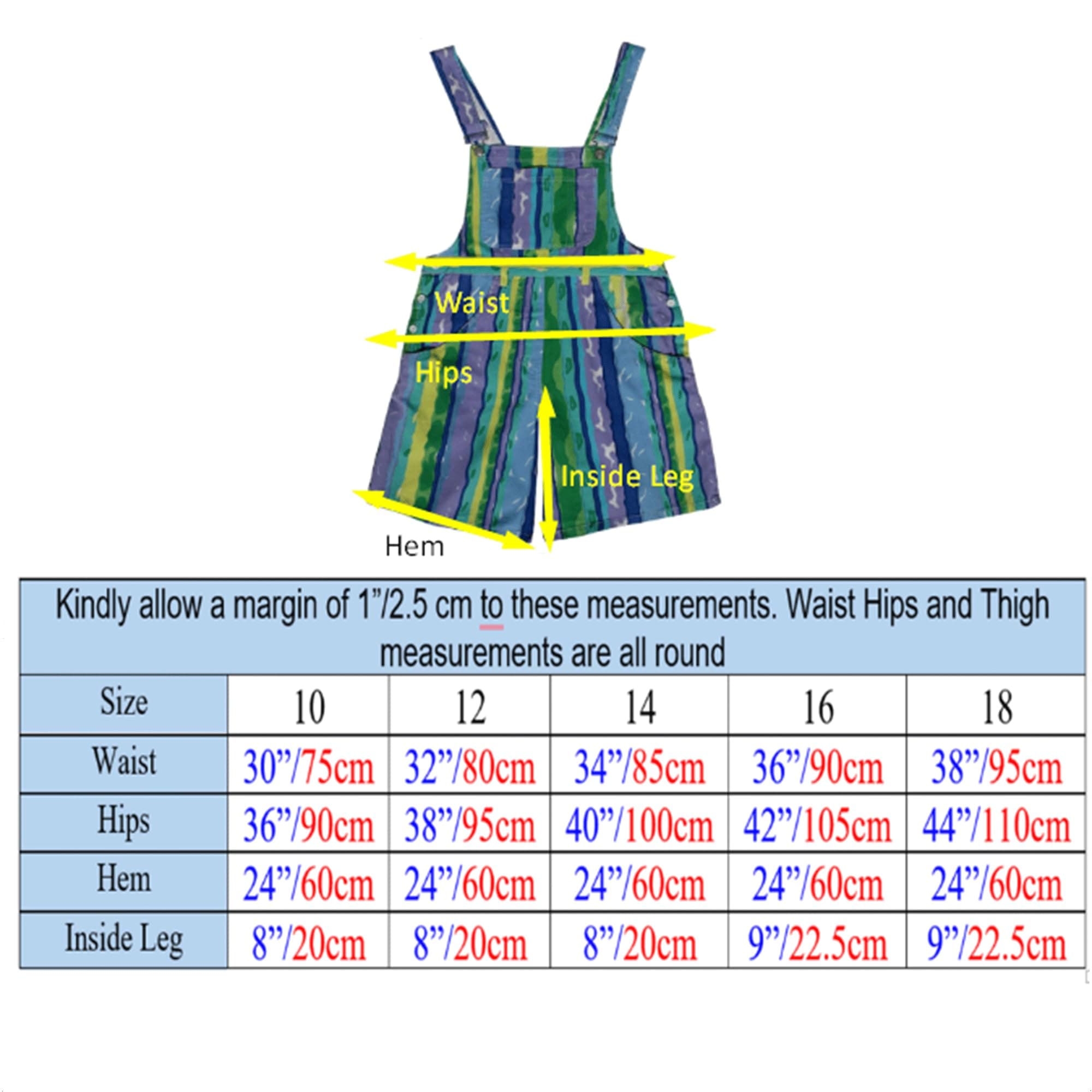 Women’s 100% Cotton Short Dungarees, Striped 10-18 | Clove Jeans