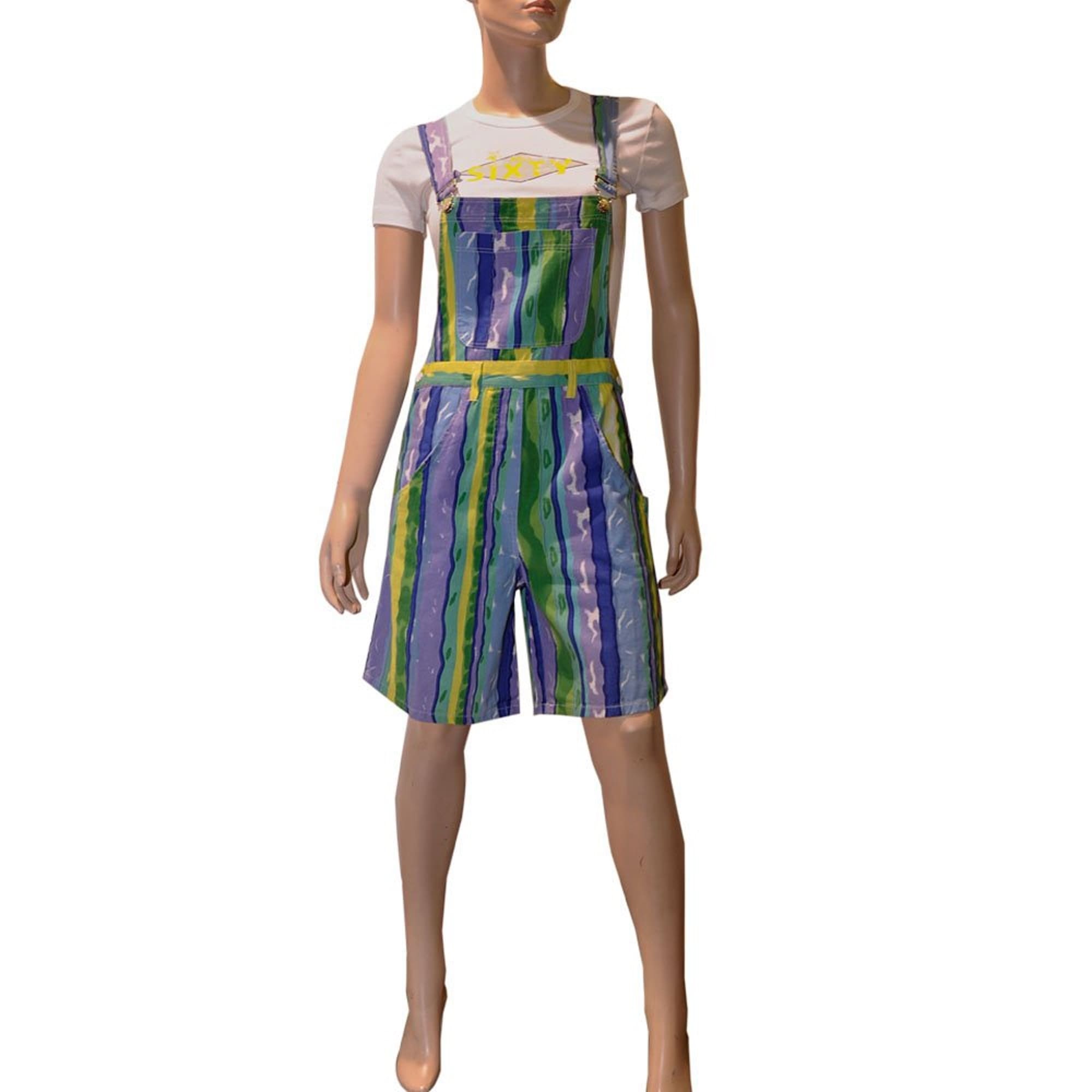 Women’s 100% Cotton Short Dungarees, Striped 10-18 | Clove Jeans