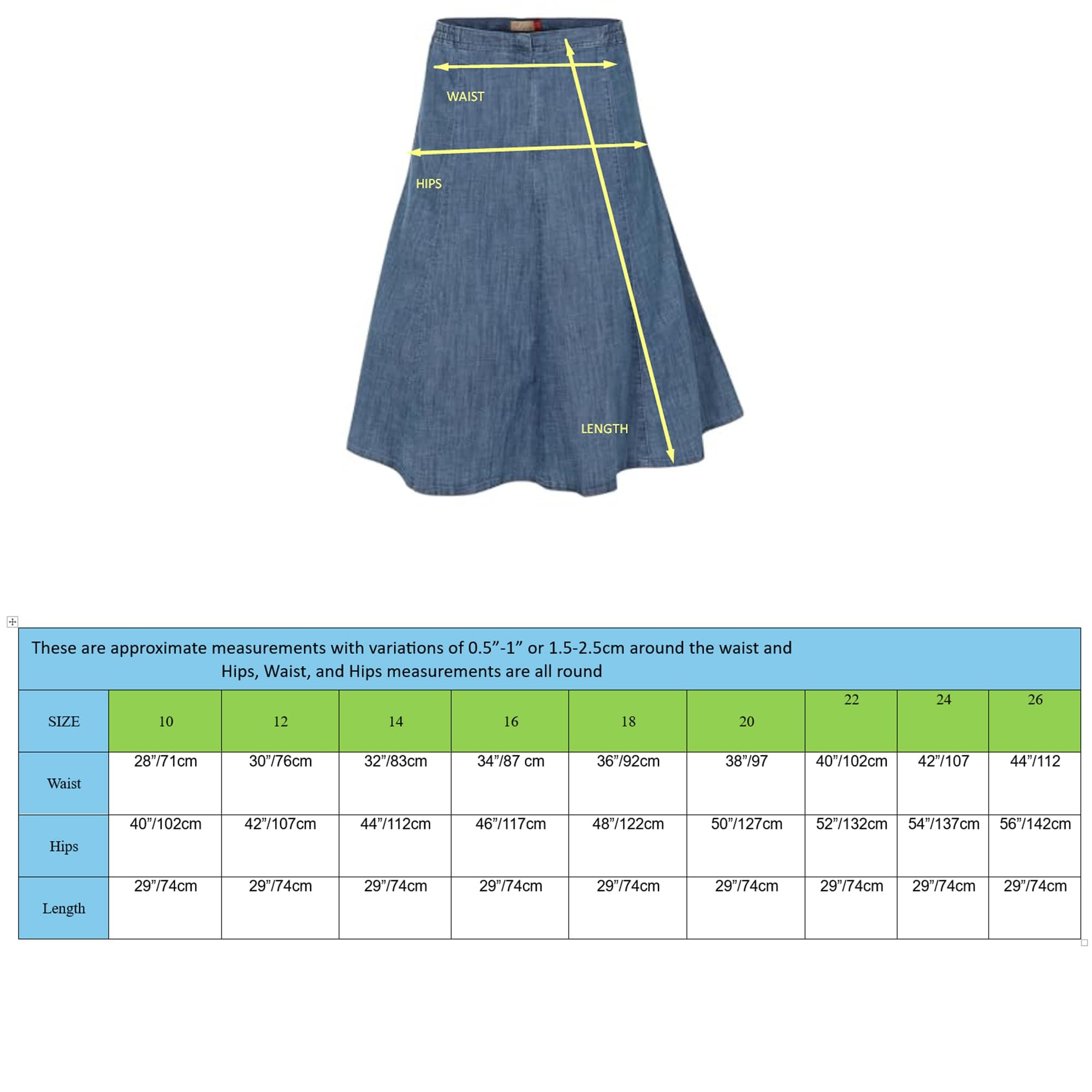 Women's A-Line Denim Skirt Below Knee 10-24 | Clove Jeans