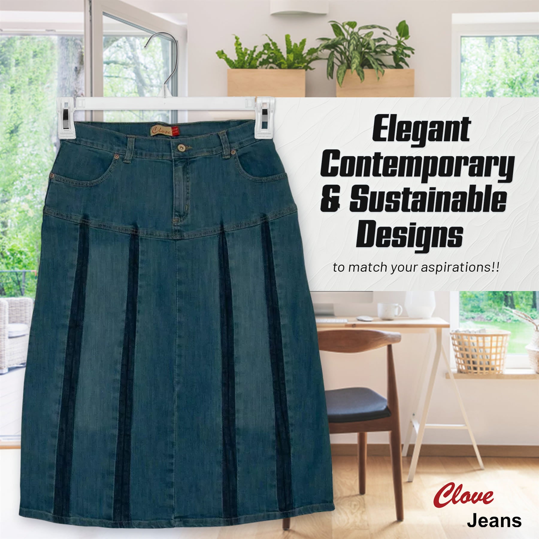 Women’s A-Line Pleated Denim Midi Skirt, Plus Size | Clove Jeans