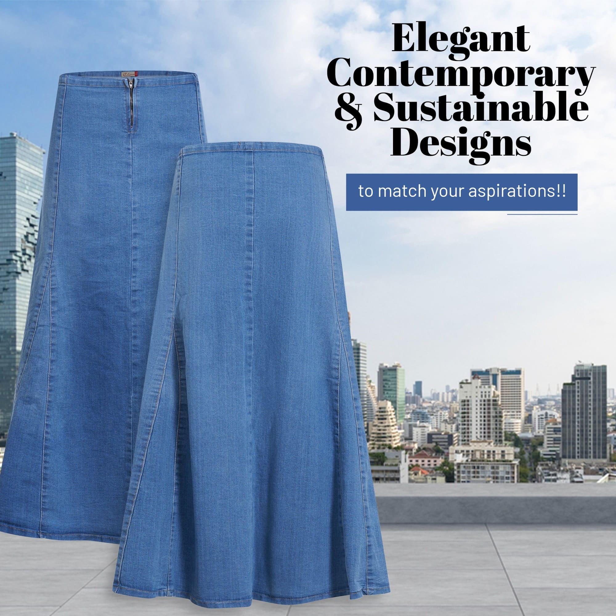 Women's A-Line Skirt Ice Blue Denim Long Maxi Skirts Plus | Clove Jeans