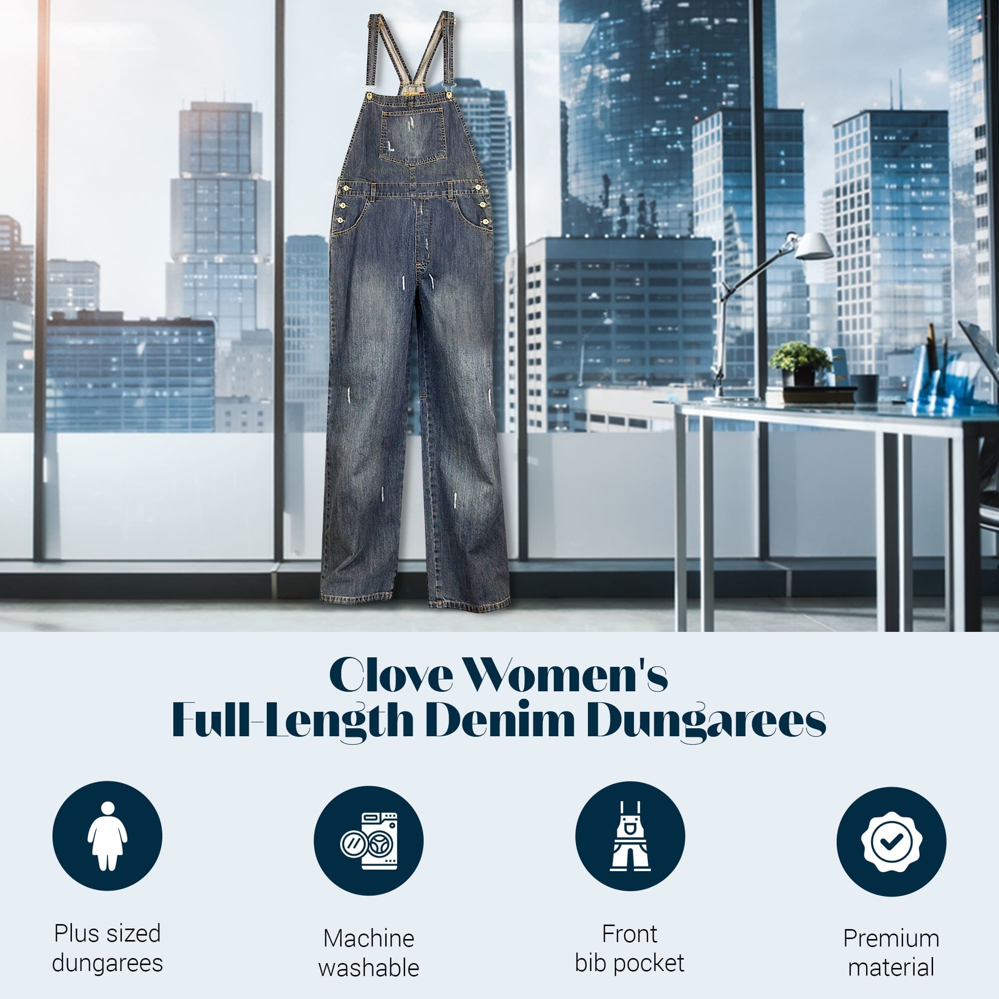 Women’s Baggy Wide-Leg Blue Denim Dungarees 8–22 | Clove Jeans