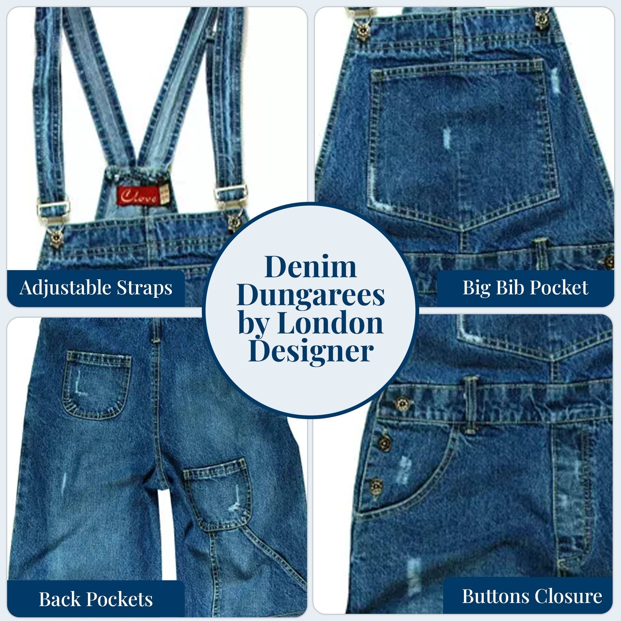 Women’s Blue Denim Dungarees - Capri Straight Leg | Clove Jeans