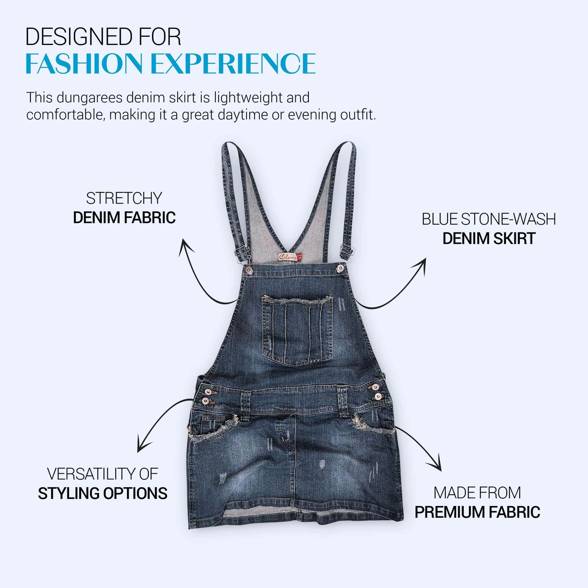 Women’s Blue Denim - Short Dungarees Skirt 8-22 | Clove Jeans