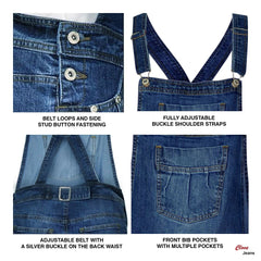 Women’s Blue Stretch Denim Short Dungarees | 8-22 | Clove Jeans