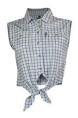 Women's Cotton Blue Check - Tie Front Top | Clove Jeans
