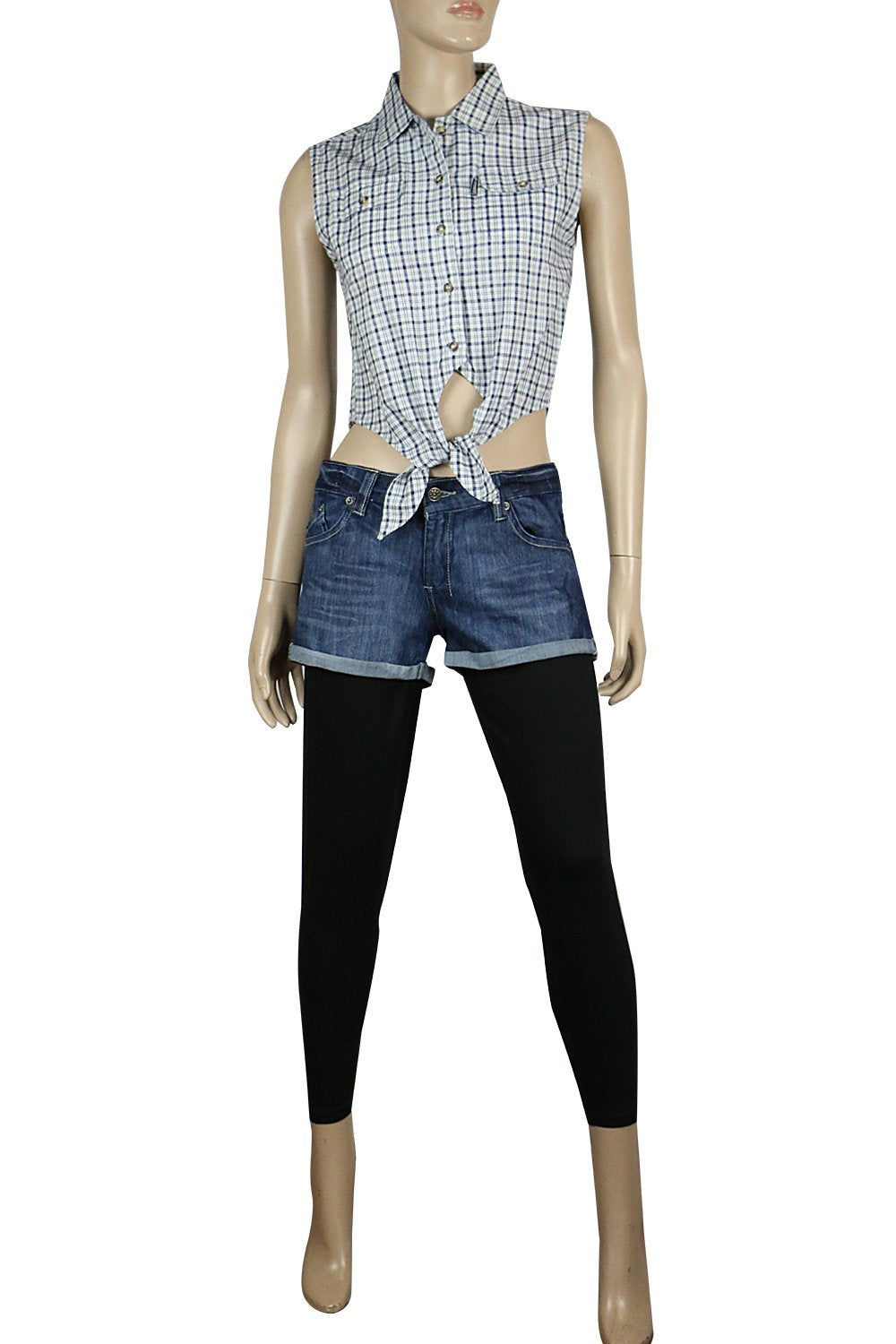 Women's Cotton Blue Check - Tie Front Top | Clove Jeans
