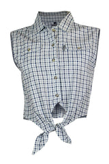 Women's Cotton Checked & Striped Sleeveless Shirt | Clove Jeans 