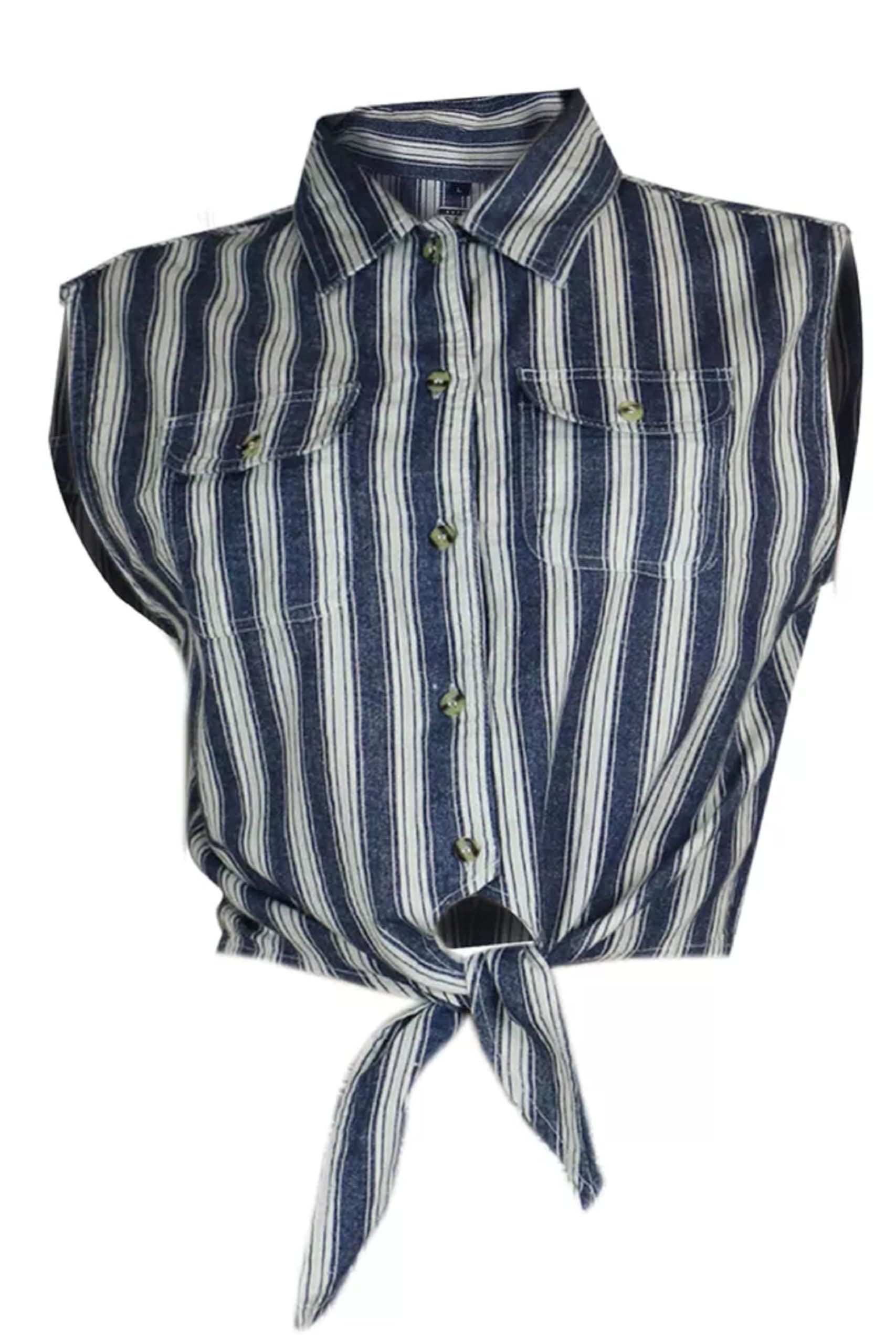 Women's Cotton Checked & Striped Sleeveless Shirt | Clove Jeans 