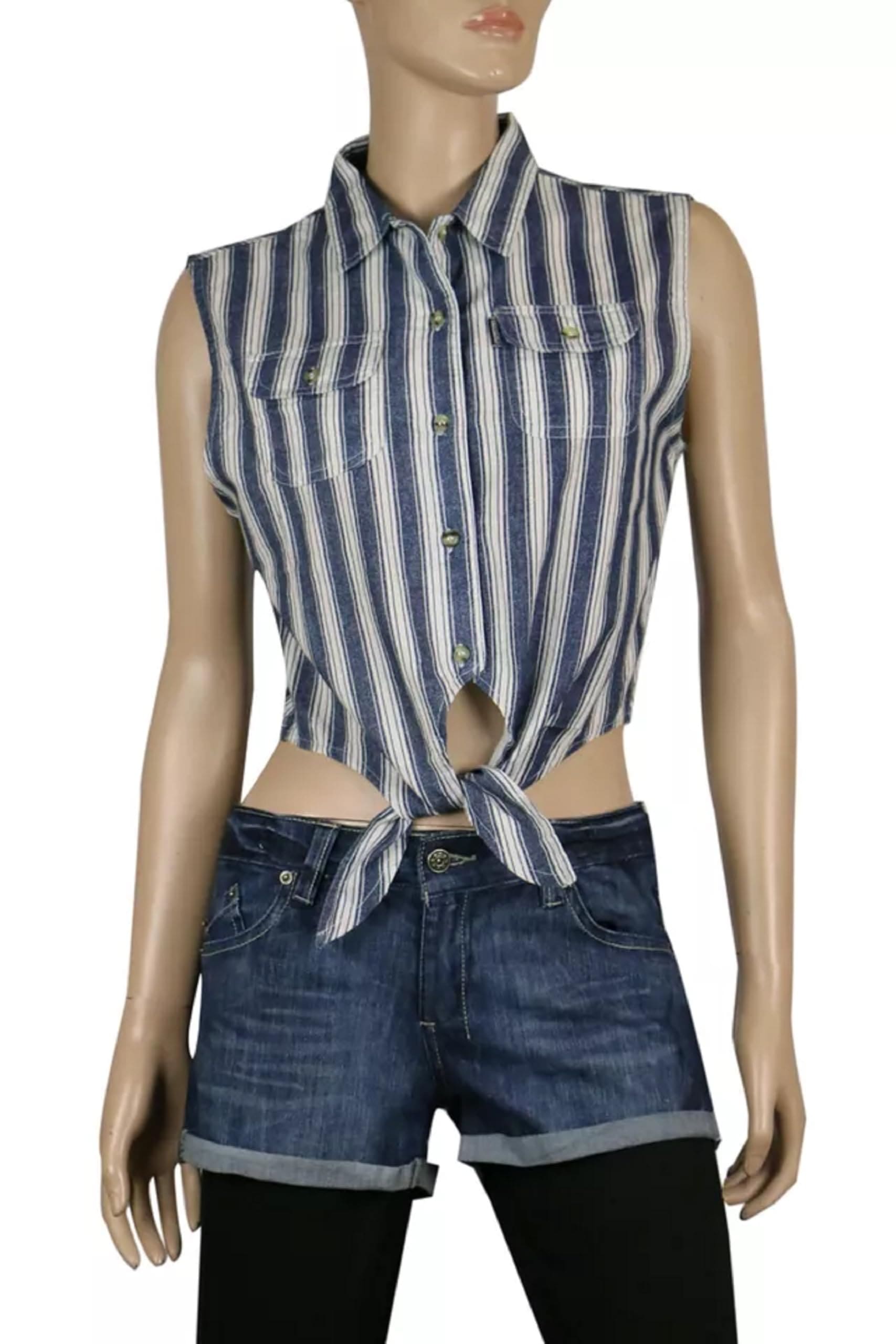 Women's Cotton Checked & Striped Sleeveless Shirt | Clove Jeans 