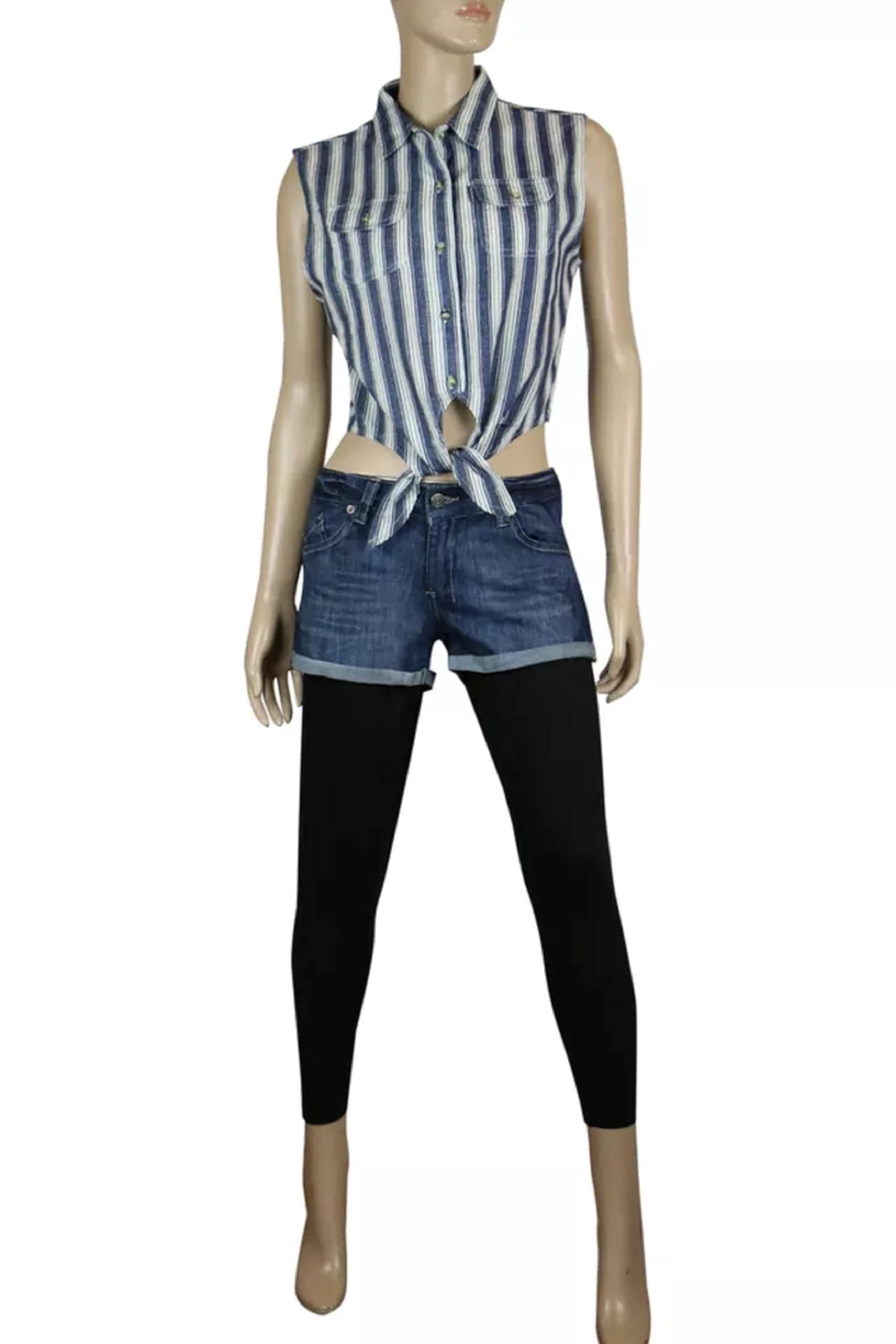 Women's Cotton Checked & Striped Sleeveless Shirt | Clove Jeans 