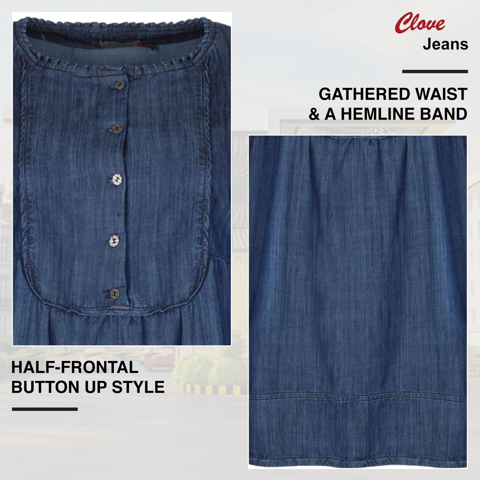 Women's Denim A-Line Midi Dress Below Knee - 10-26 | Clove Jeans