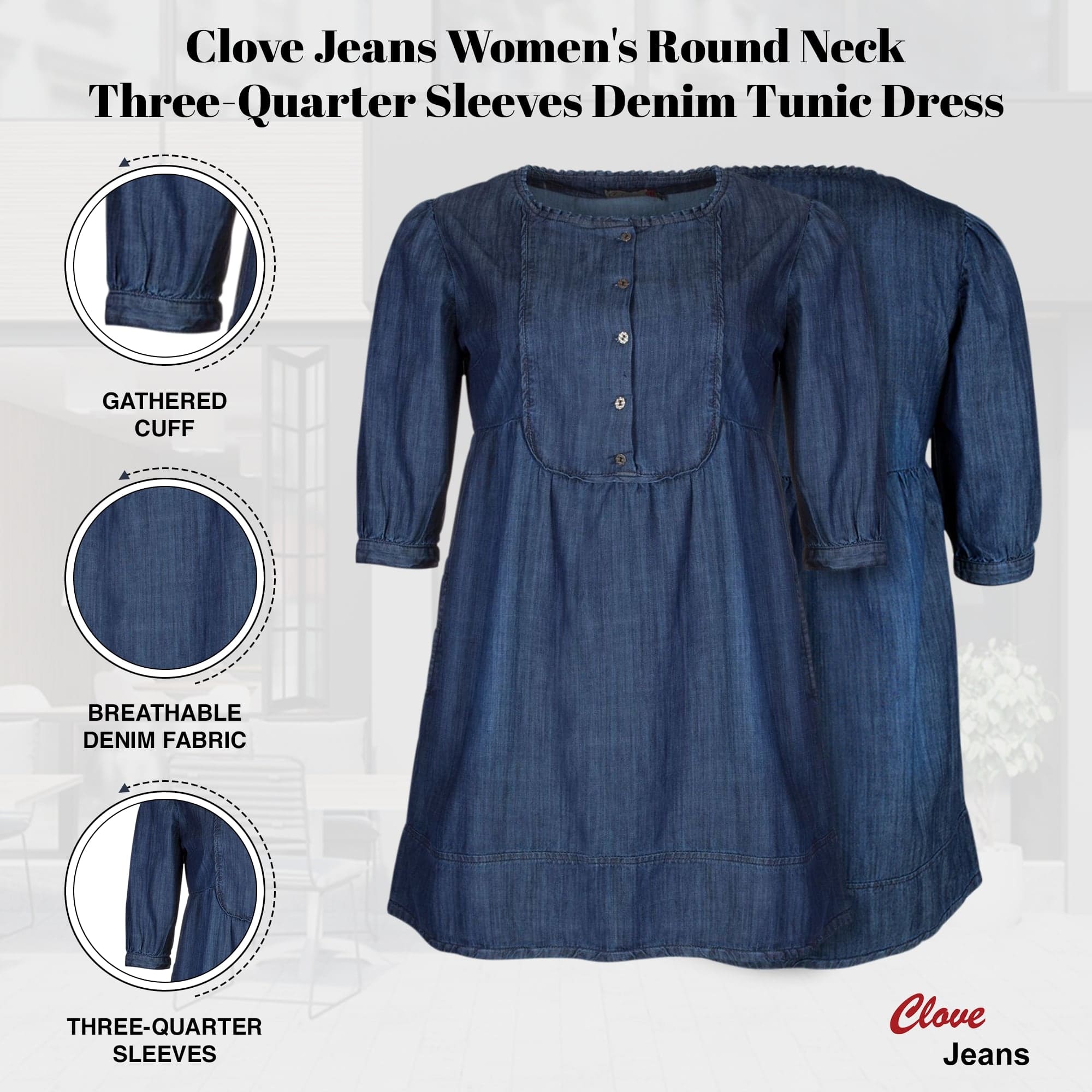 Women's Denim A-Line Midi Dress Below Knee - 10-26 | Clove Jeans