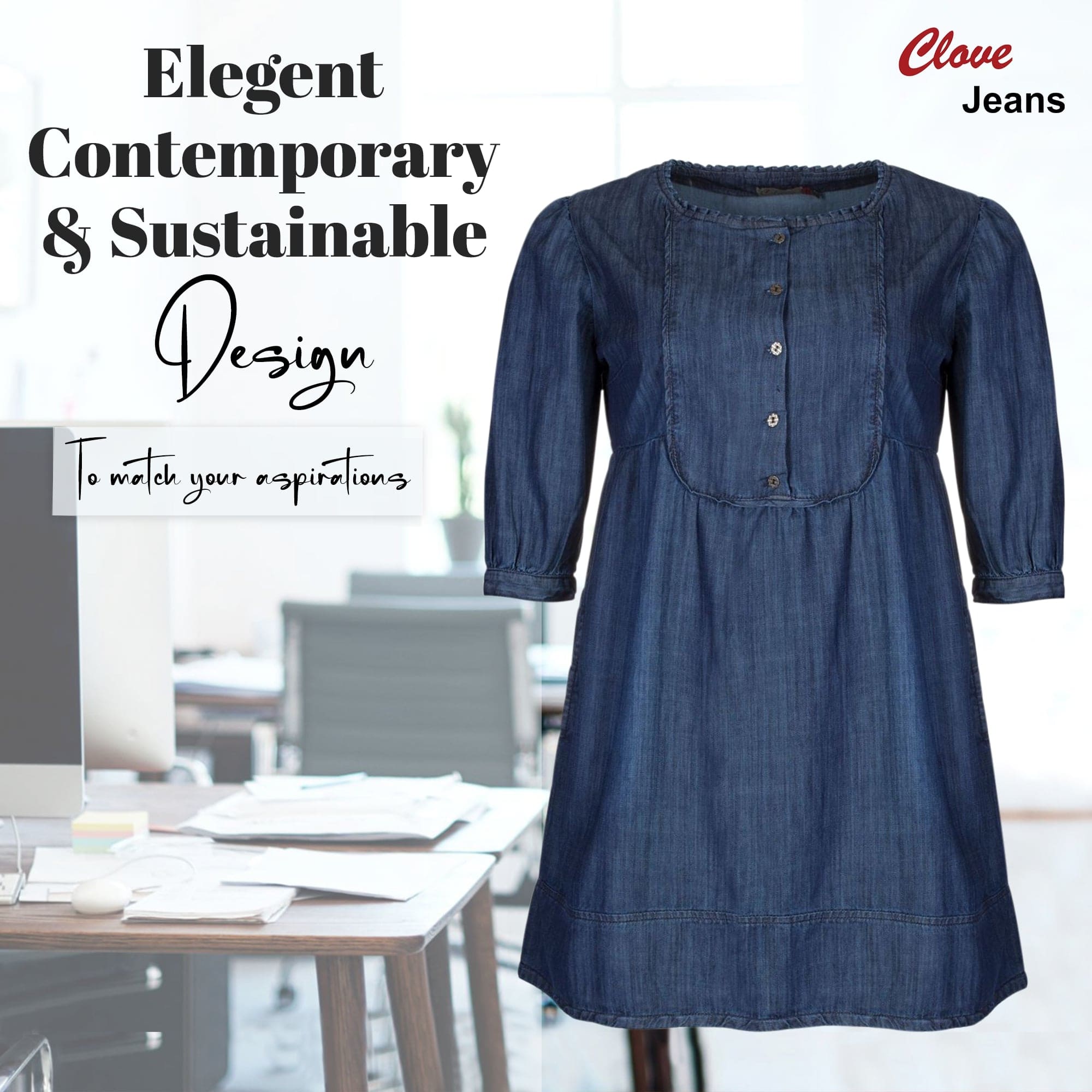 Women's Denim A-Line Midi Dress Below Knee - 10-26 | Clove Jeans