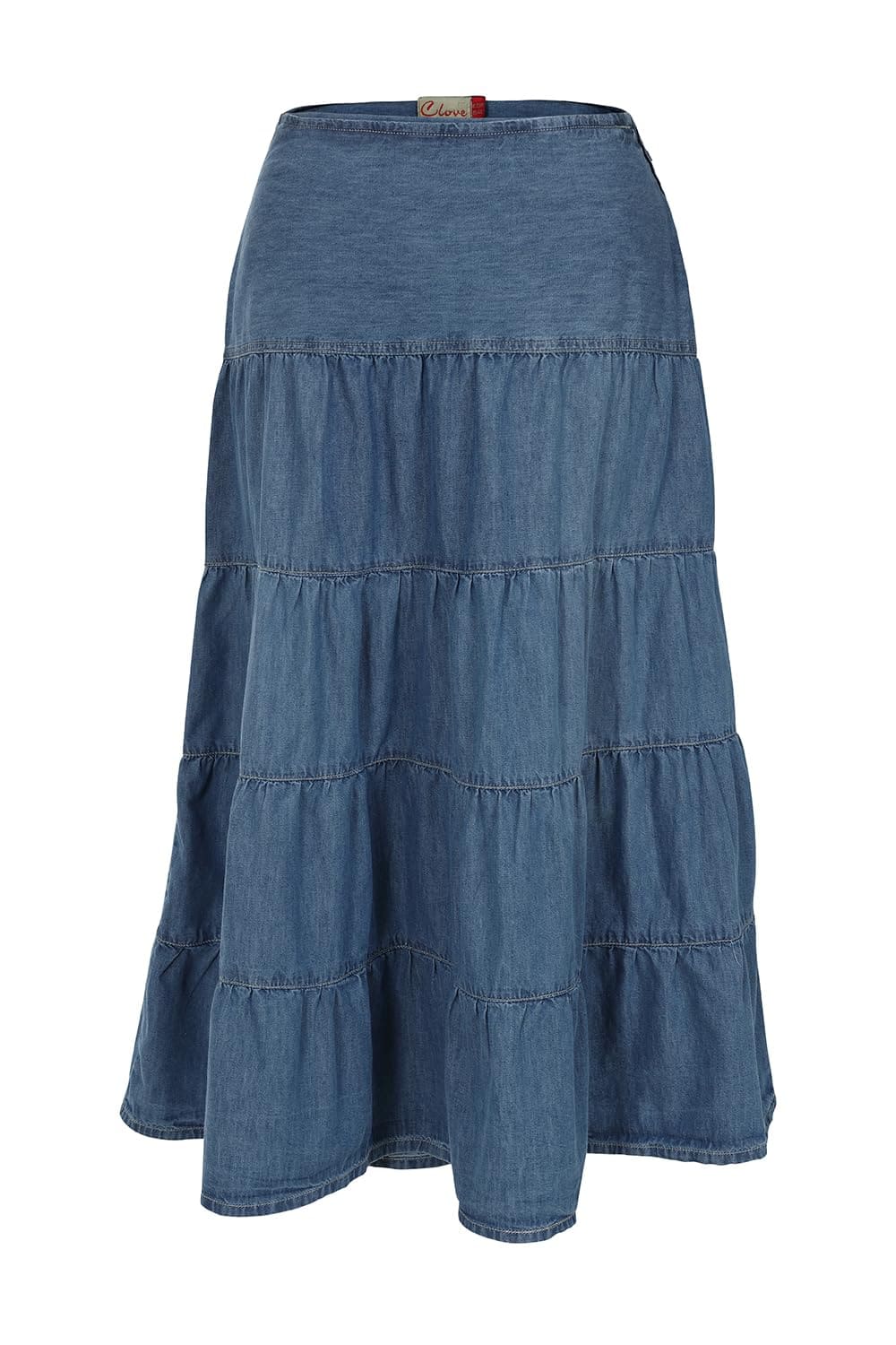 Womens Denim Midi Tiered Skirt | Plus Size Skirt | Clove Jeans