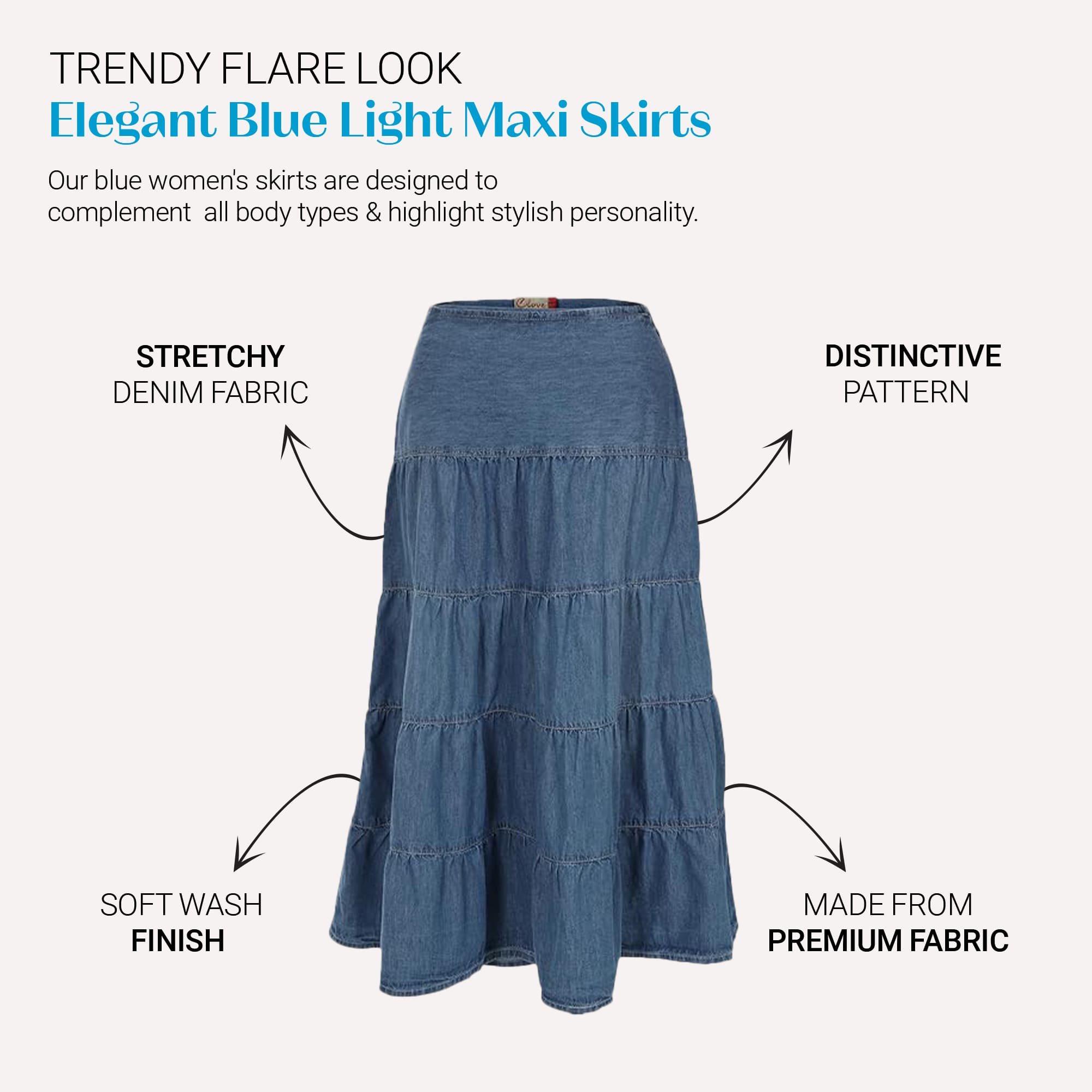 Womens Denim Midi Tiered Skirt | Plus Size Skirt | Clove Jeans