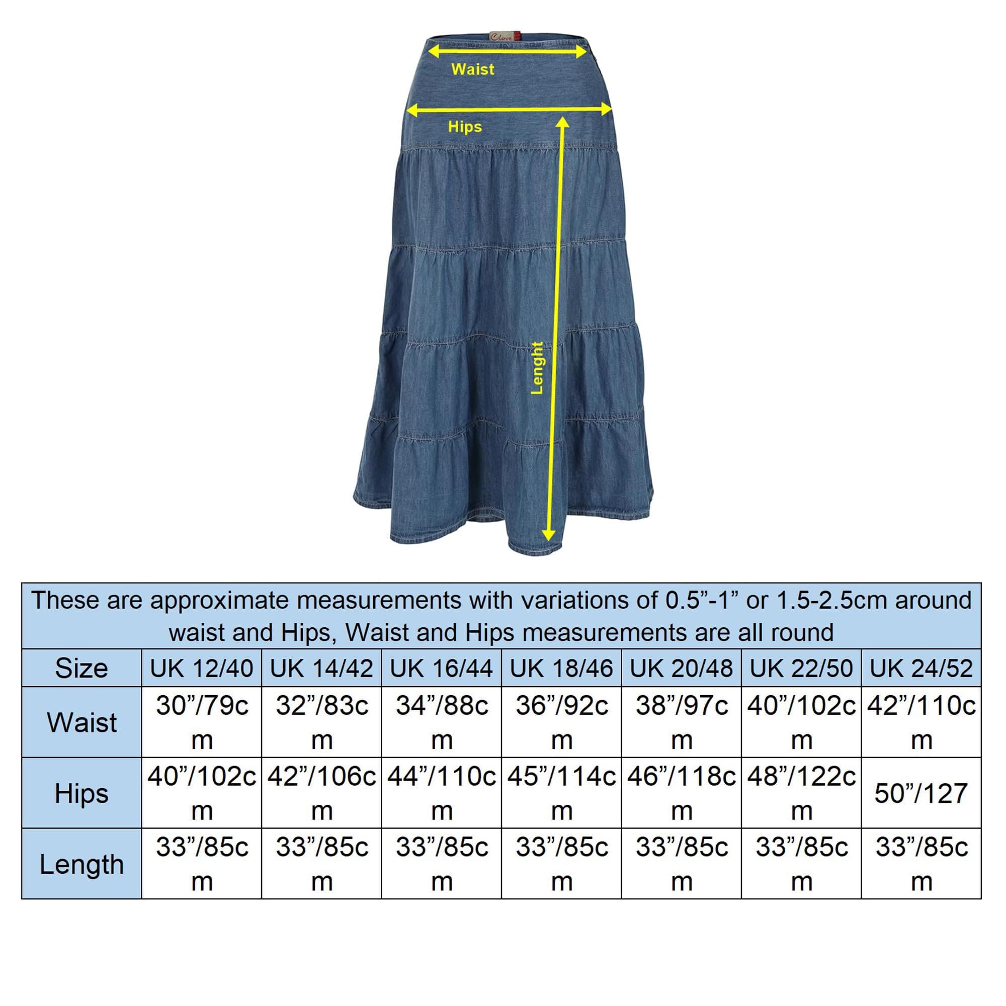 Womens Denim Midi Tiered Skirt | Plus Size Skirt | Clove Jeans