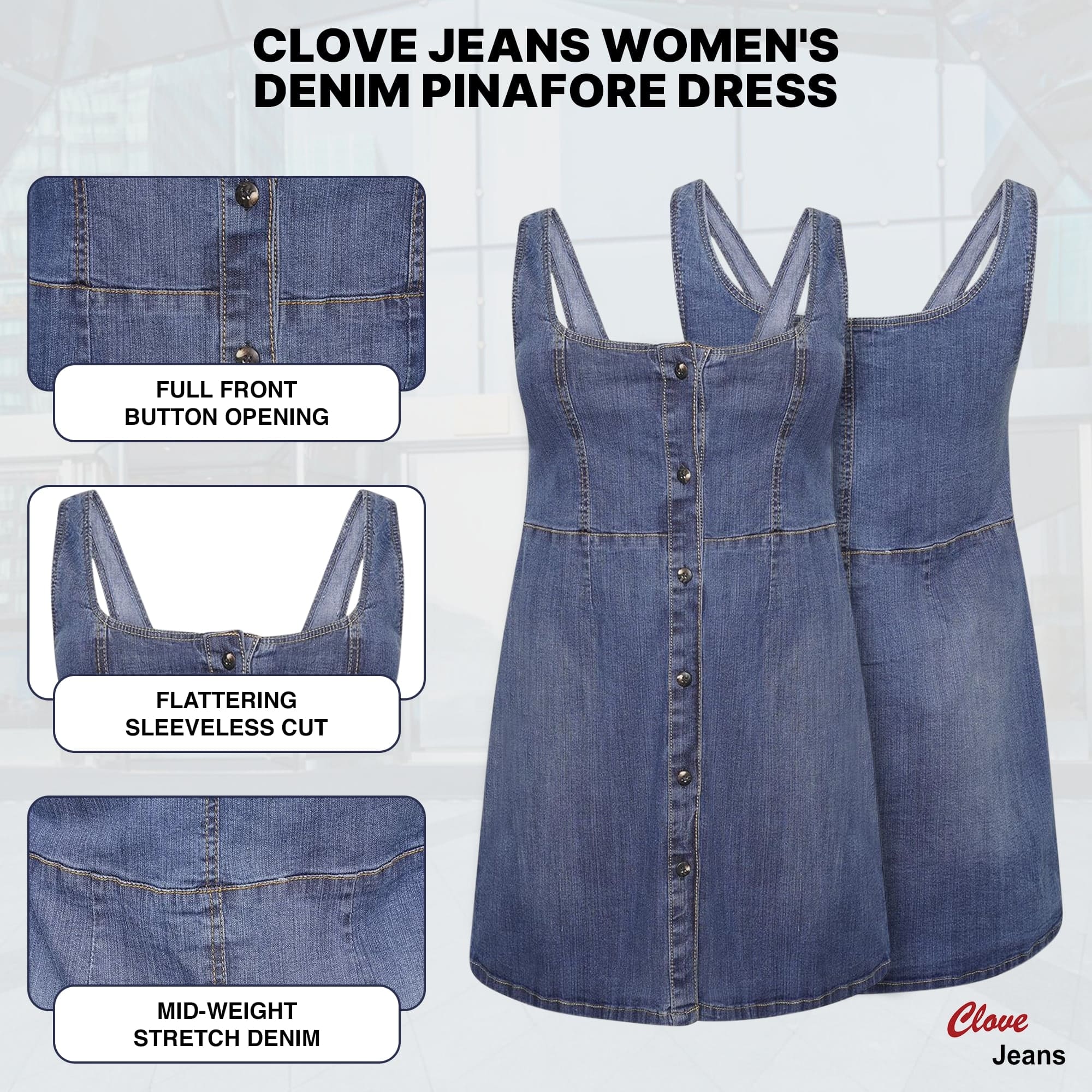 Women's Plus Size Denim Pinafore Skater Dress 14-24 | Clove Jeans