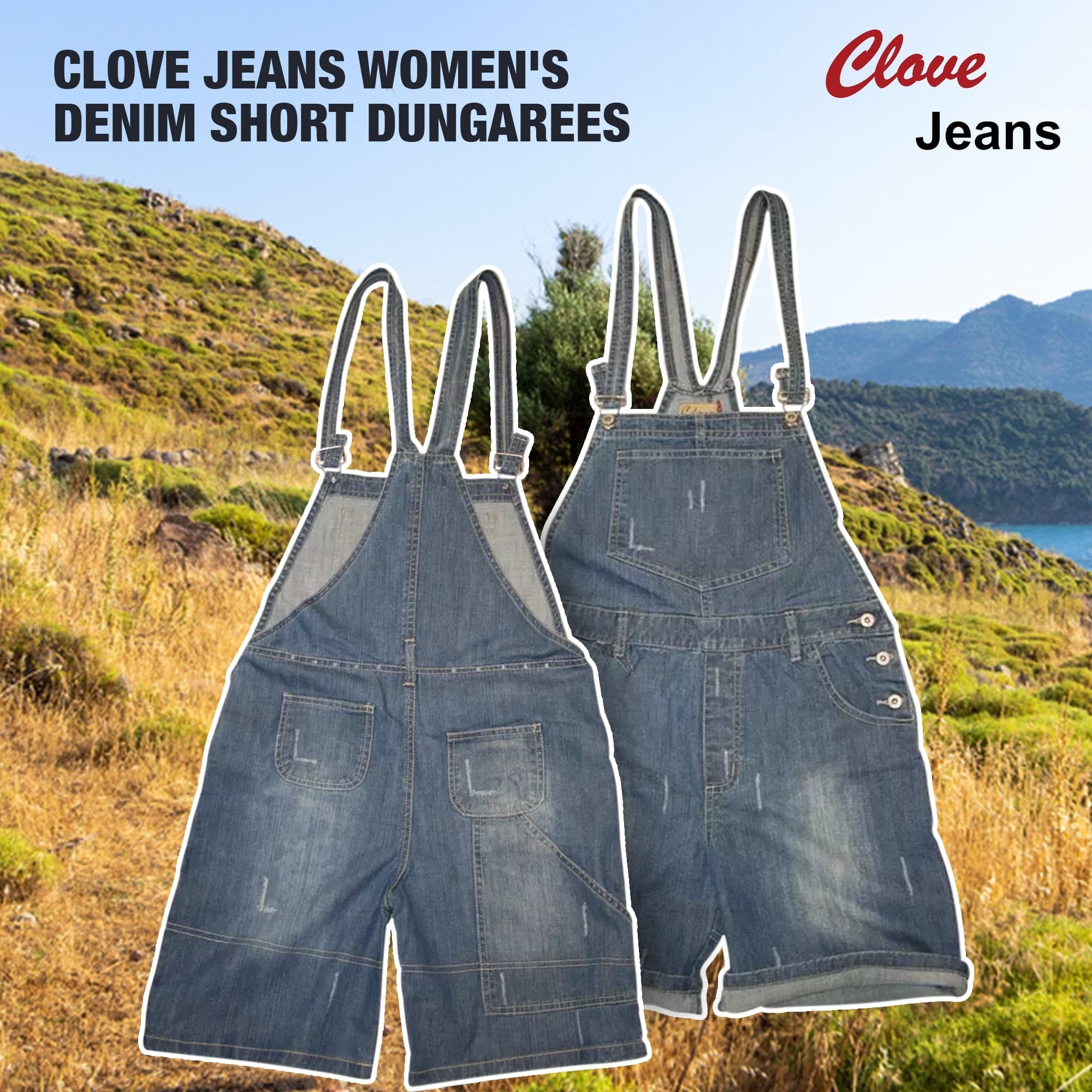 Women's Short Cotton Dungarees | Blue Baggy Denim | Clove Jeans