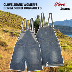 Women's Short Cotton Dungarees | Blue Baggy Denim | Clove Jeans