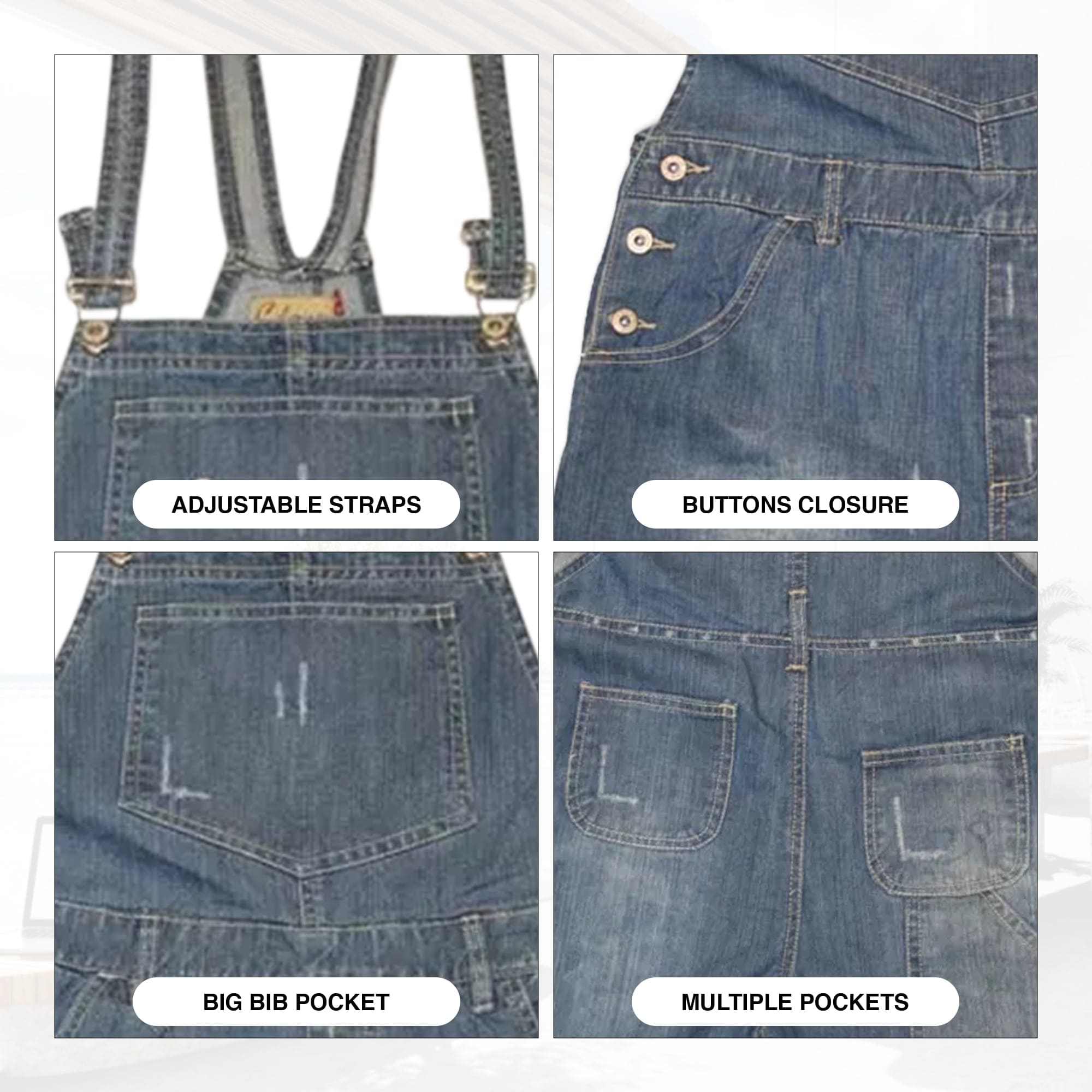 Women's Short Cotton Dungarees | Blue Baggy Denim | Clove Jeans
