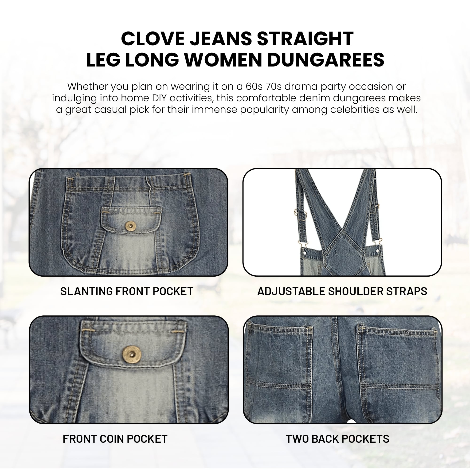 Women’s Straight Leg Blue Denim Dungarees, Plus Size | Clove Jeans