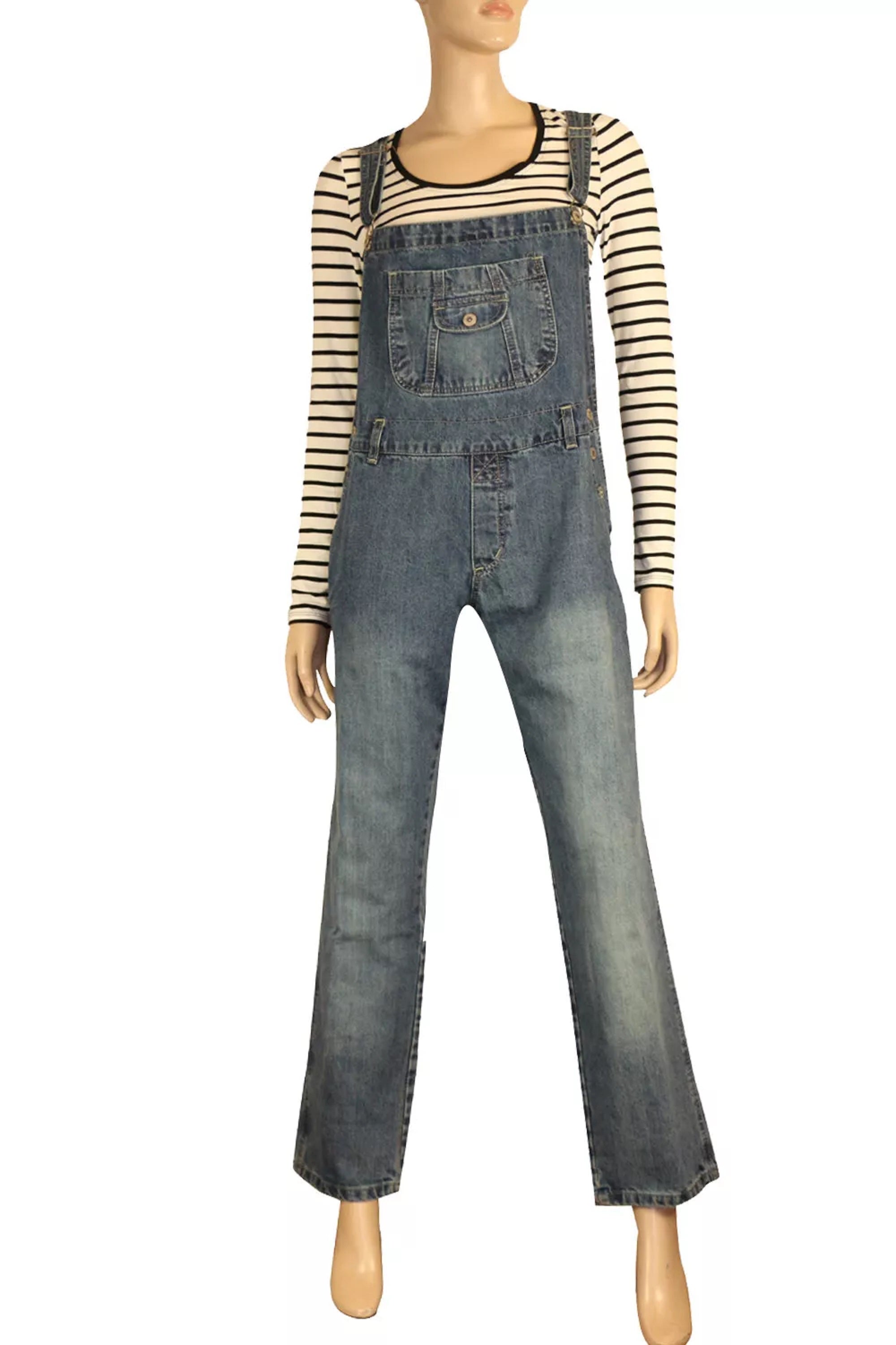 Women’s Straight Leg Blue Denim Dungarees, Plus Size | Clove Jeans