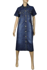 Women's Stretch Blue Denim A-Line Midi Dress | Clove Jeans