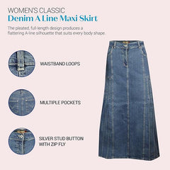 Women’s Stretch Denim A-Line Maxi Skirt, Plus Sizes | Clove Jeans